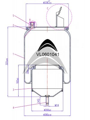 AIR SPRING DE SUSPENSION NEUMATICA CON PISTON DE METAL